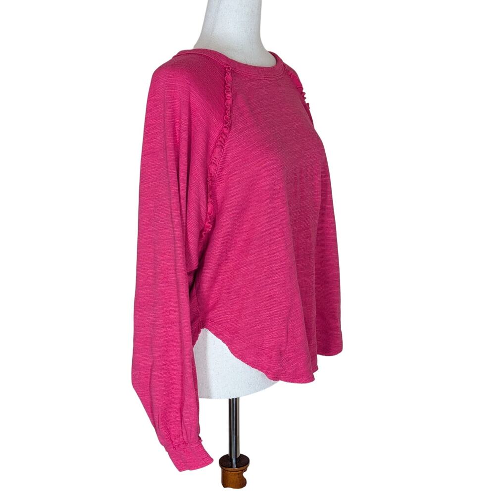 Anthropologie Pilcro Ruffled Raglan Thermal Top in Pink Women's Medium